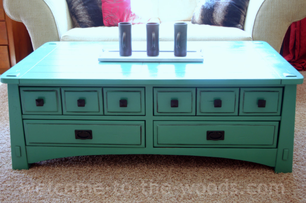 teal coffee table painted