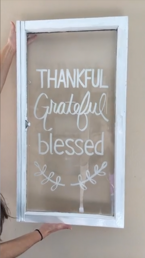 The finished window pane "Thankful, grateful, blessed" wall decor Thanksgiving decoration PIN NOW