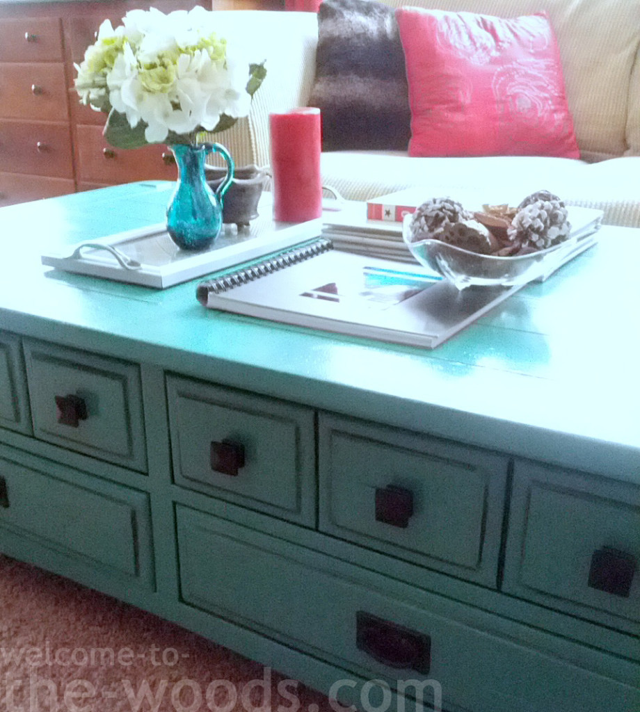 teal painted coffee table black accents