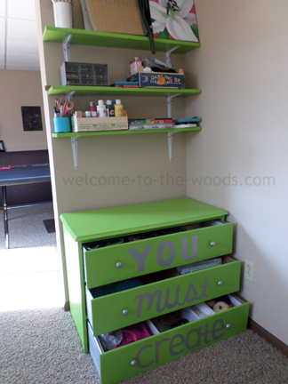 Green Dresser And Shelves Welcome To The Woods