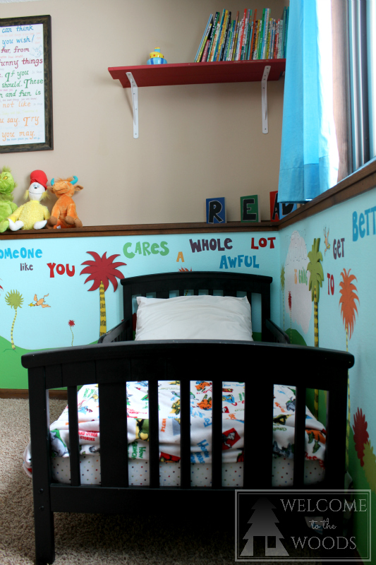 Dr. Seuss room complete with mural and hand painted furniture