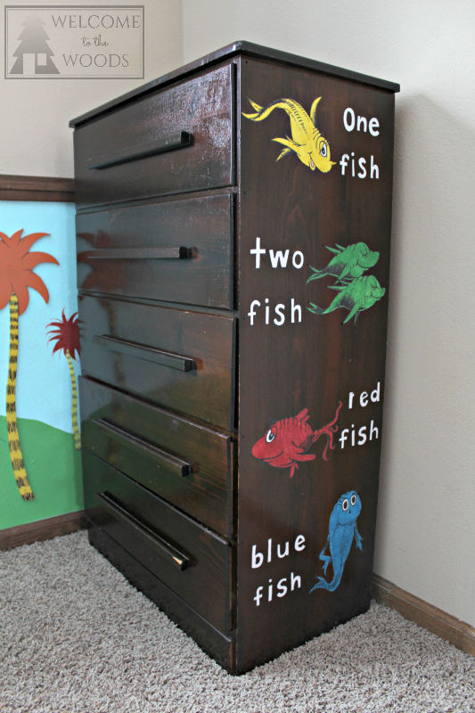 Dr. Seuss Dresser Sticker Decals of One Fish Two Fish Red Fish Blue Fish children's book.