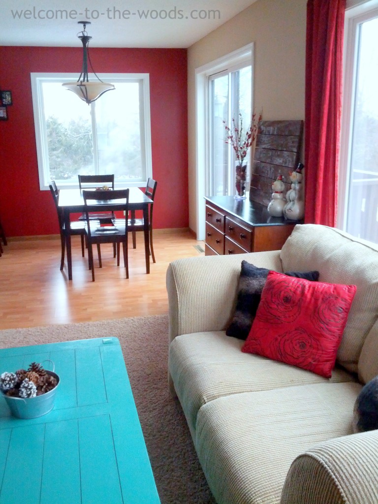 living room flows into dining room