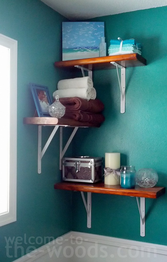 reclaimed wood alternating bathroom shelves