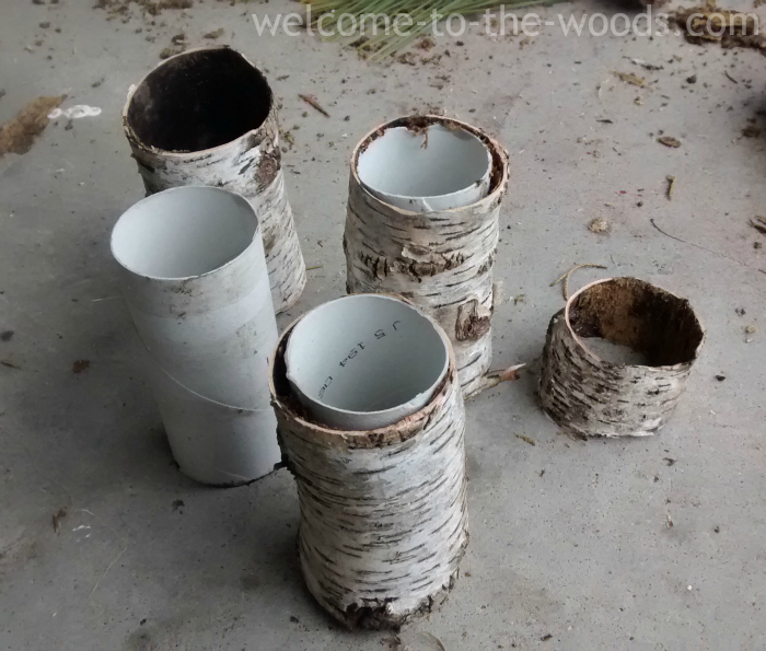 Solidify birch bark and birch tree branches by fitting them around toilet paper tubes. Then they are strong enough to stand up on their own!