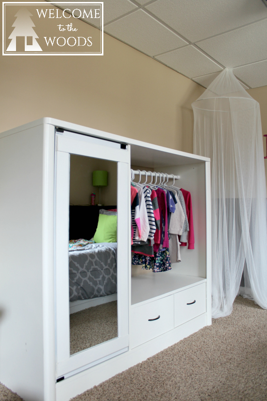 Little girl's closet from entertainment center