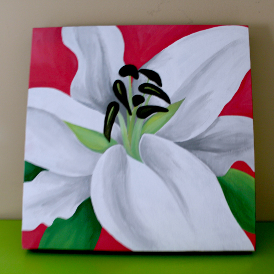 Lily acrylic painting flower pink green white