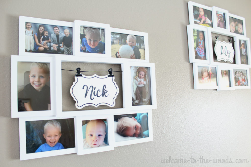 Photo collage wall decor hang photos of kids or grandchildren in a cute arrangement