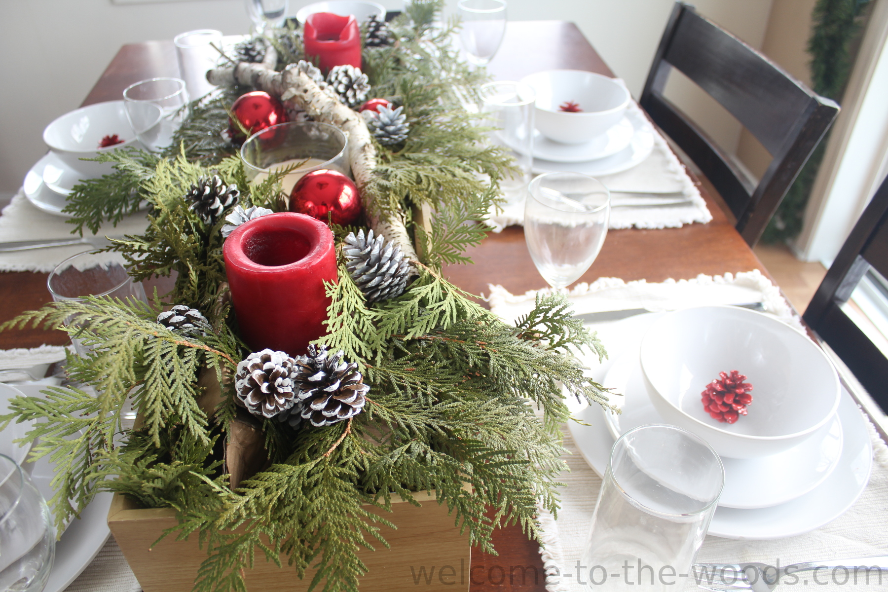 Simple Woodland and Pine Cone Christmas Table Setting - Home with Holliday